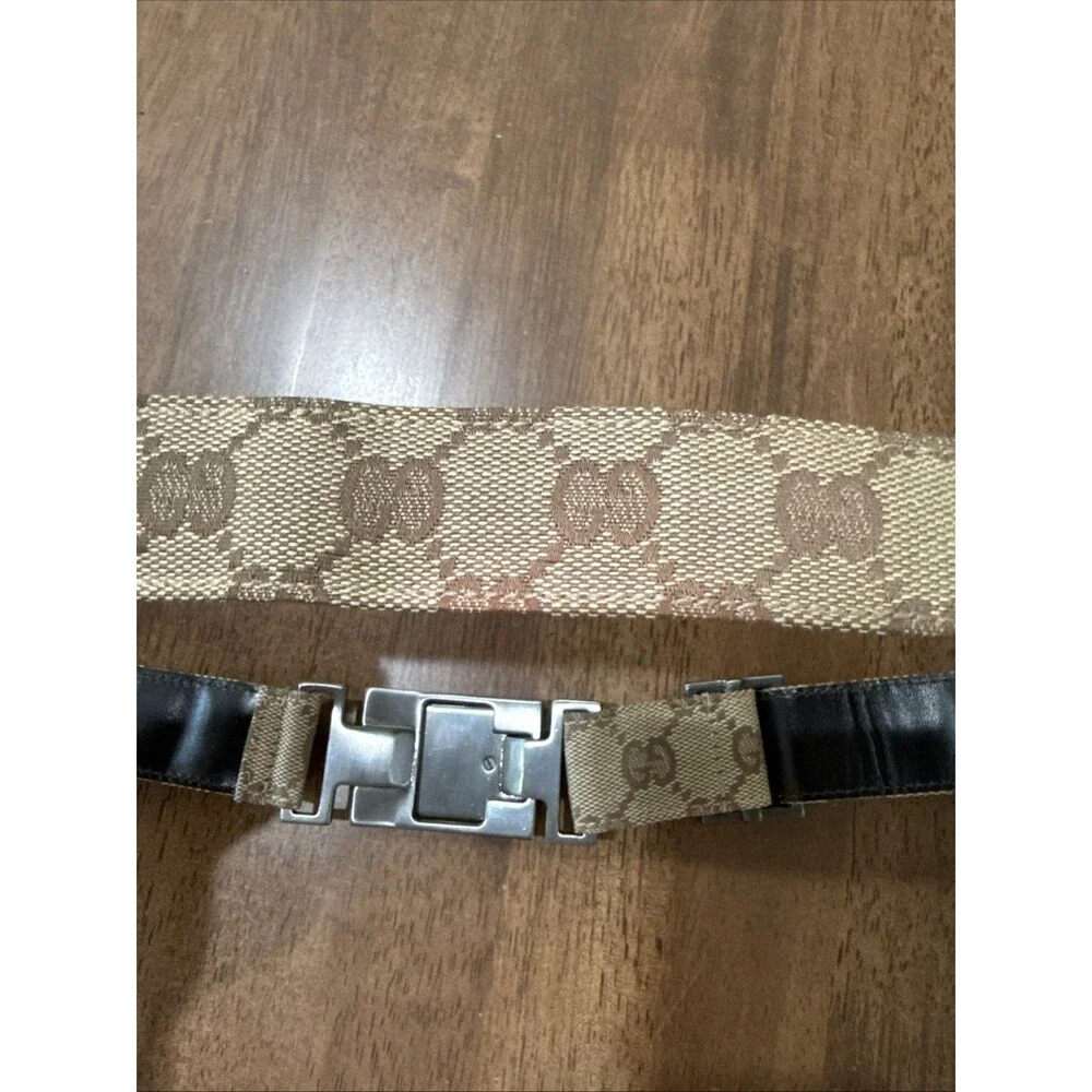 Gucci Vintage GG Monogram Canvas Belt Adjustable Brown Italy Authentic